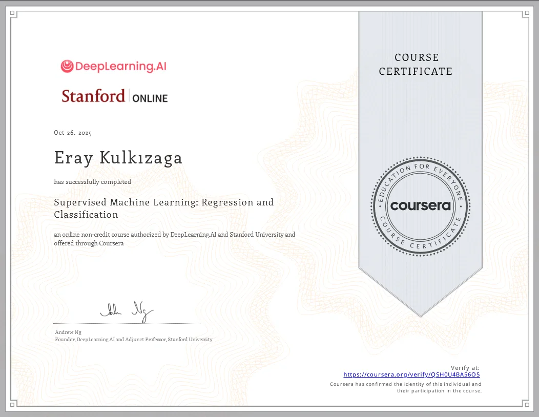 Supervised Machine Learning certificate