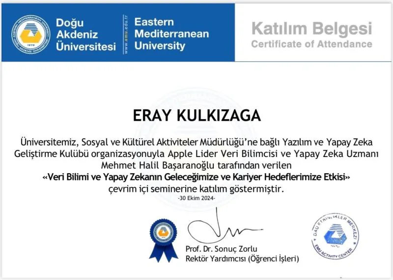 Data Science and AI seminar certificate